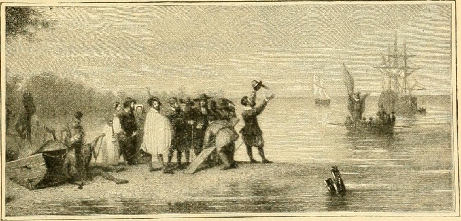 English colonists landing at Jamestown in 1607, from an engraving after John Gadsby Chapman