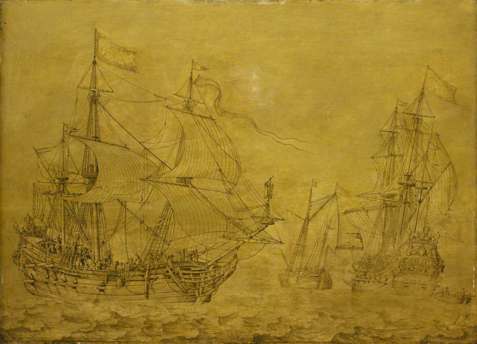 Two merchant ships under sail, by Willem van de Velde the Elder, late seventeenth century