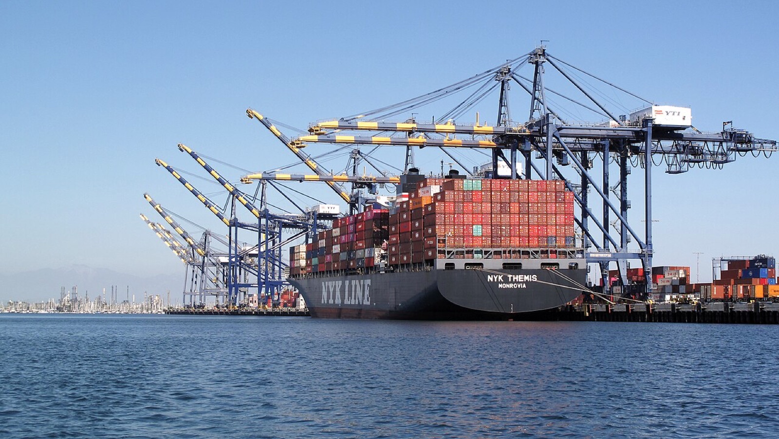 The container ship NYK Themis at the Port of Los Angeles. Tariffs are paid on goods like these as they enter the country