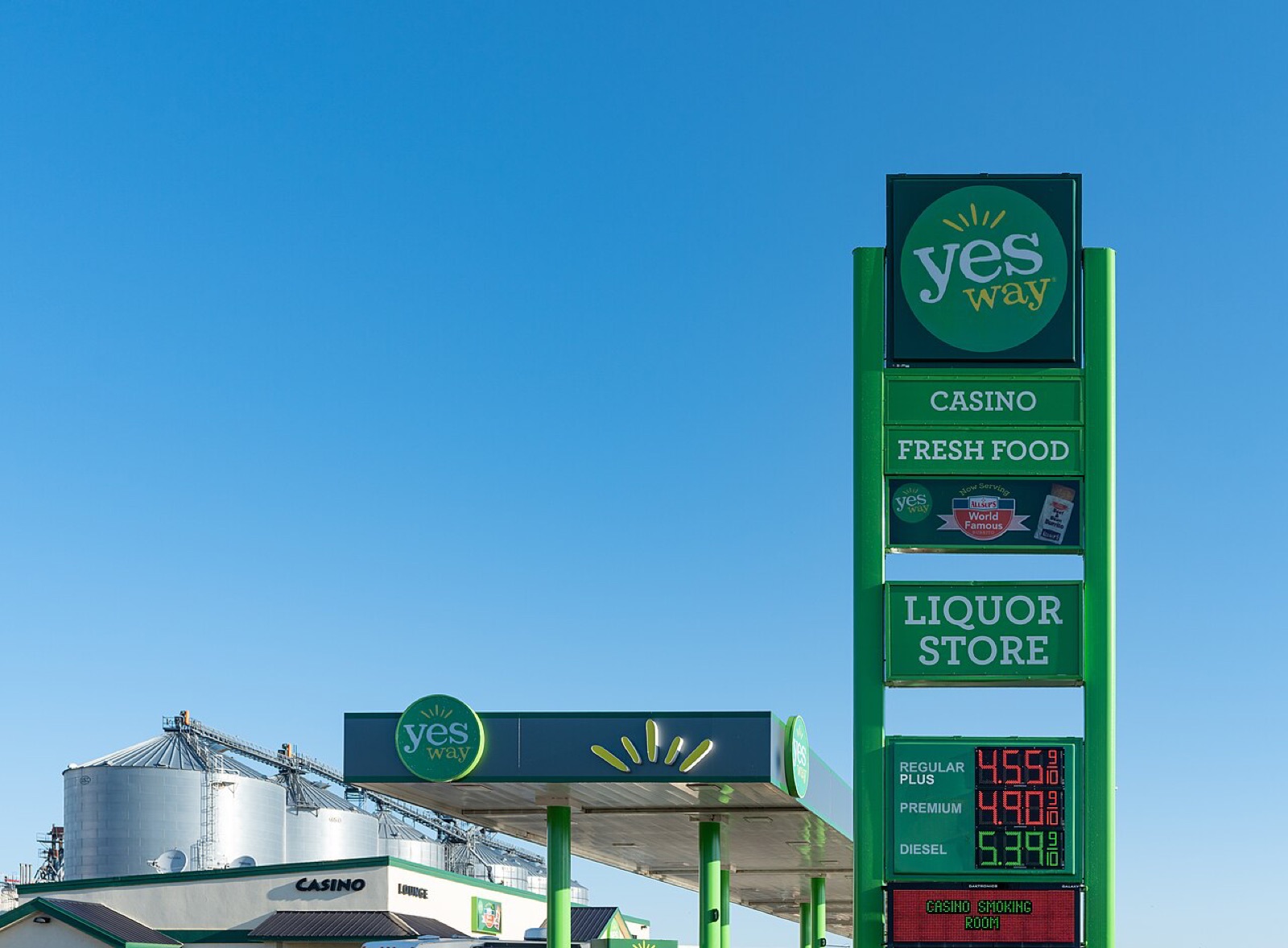 Fuel prices posted at a gas station in Fort Pierre, South Dakota